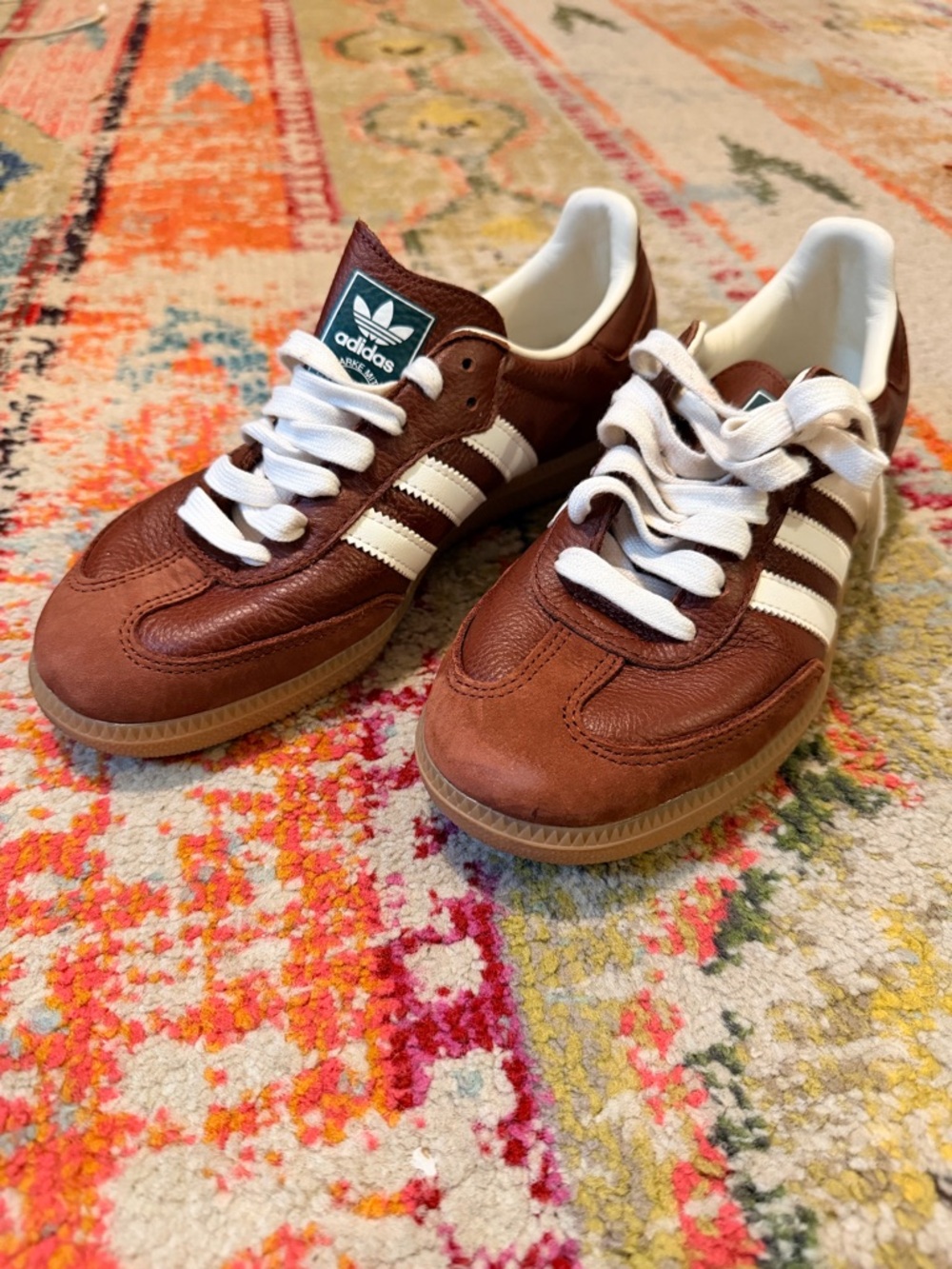 ADIDAS Brown Leather Sneakers with White Stripes. Size US men’s 6.5 / Women’s 8 - Picture 11 of 13